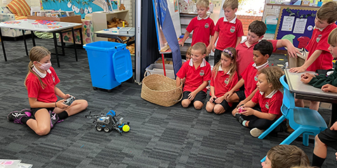 Photo of the Students working with robots